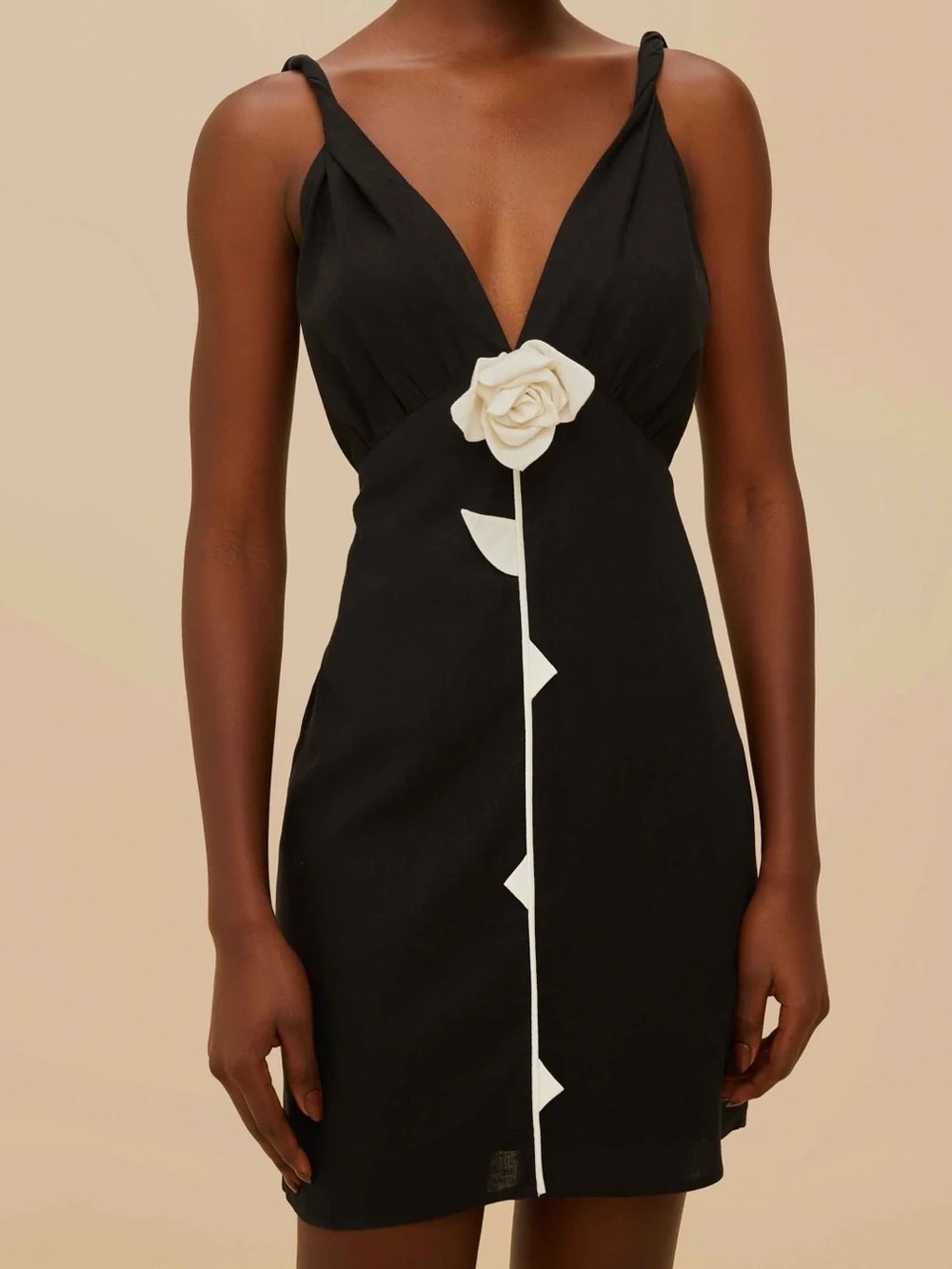 NEW Farm Rio black linen rose pipping mini dress